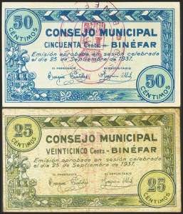 BINEFAR (HUESCA). 25 Céntimos y 50 ... 