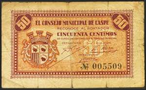 CASPE (HUESCA). 50 cents. (1937ca). ... 