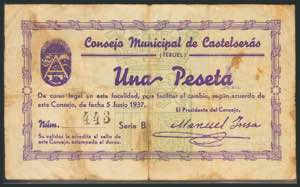 CASTELSERA (TERUEL). 1 Peseta. June 5, 1937. ... 