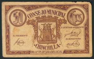 CHINCHILLA (ALBACETE). 50 cents. (1937ca). ... 
