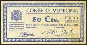 FONZ (HUESCA). 50 cents. August 1937. ... 