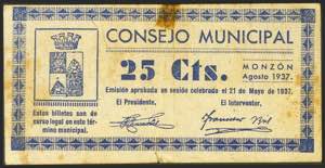 MONZON (HUESCA). 25 Céntimos. Agosto de ... 