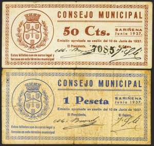 SARIÑENA (HUESCA). 50 Cents and 1 Peseta. ... 