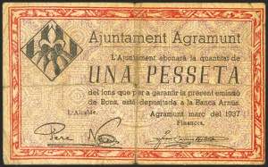 AGRAMUNT (BARCELONA). 1 Peseta. March 1937. ... 