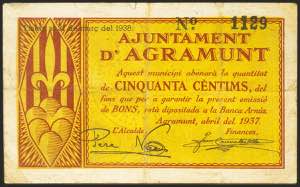 AGRAMUNT (BARCELONA). 50 cents. April 1937. ... 