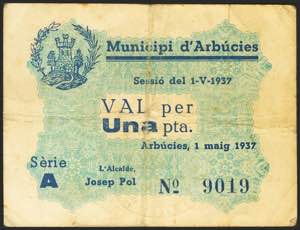 ARBUCIES (GERONA). 1 Peseta. May 1, 1937. ... 
