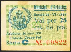 ARBUCIES (GERONA). 25 cents. June 26, 1937. ... 