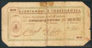 TORREGROSSA (LERIDA). 50 cents. June 1937. ... 