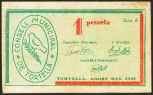 TORTELLA (GERONA). 1 Peseta. August 1937. ... 