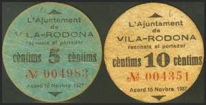 VILA-RODONA (TARRAGONA). 5 Céntimos y 10 ... 