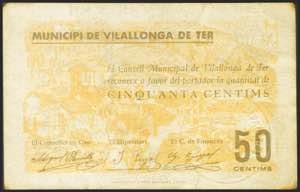 VILLALONGA DE TER (GERONA). 50 cents. ... 