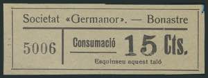 15 cent voucher of the Societat Germanor de ... 
