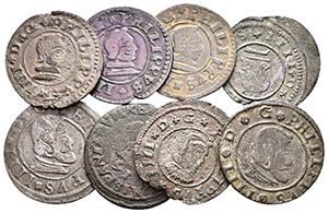 FELIPE IV. Conjunto de 8 monedas de 16 ... 