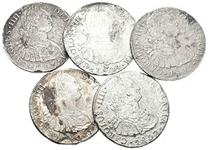 CARLOS IV. Lote compuesto por 5 monedas de 8 ... 