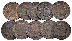ISABEL II. Lote compuesto por 10 monedas, ... 