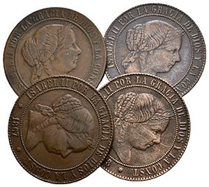 ISABEL II. Lote compuesto por 3 monedas de 5 ... 