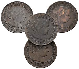 ISABEL II. Lote compuesto por 4 monedas de 2 ... 