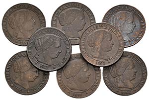 ISABEL II. Lote compuesto por 7 monedas de 1 ... 