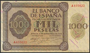 1000 Pesetas. 21 de Noviembre de 1936. Serie ... 