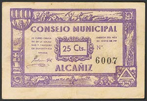 ALCAÑIZ (TERUEL). 25 Céntimos. Junio de ... 