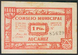 ALCAÑIZ (TERUEL). 1 Peseta. Junio de 1937. ... 