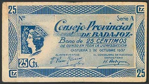 BADAJOZ. 25 Céntimos. 1 de Octubre de 1937. ... 