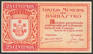 BARBASTRO (HUESCA). 25 Céntimos. 18 de ... 