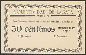 LAGATA (ZARAGOZA). 50 Céntimos. 1937. ... 