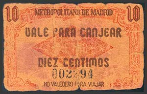 MADRID-METROPOLITANO. 10 Céntimos. ... 