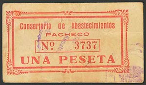 PACHECO (MURCIA). 1 Peseta. (1938ca). Sin ... 