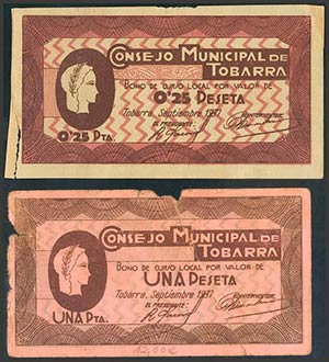 TOBARRA (ALBACETE). 25 Céntimos y 1 Peseta. ... 