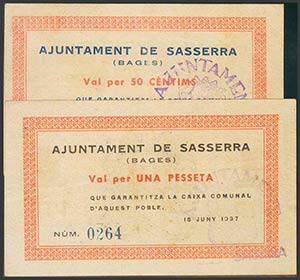 SASSERRA (BARCELONA). 50 Céntimos y 1 ... 