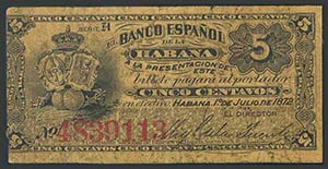 CUBA. 5 Centavos. 1 de Julio de 1872. Banco ... 