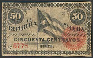 CUBA. 50 Centavos. 1869. Banco República de ... 