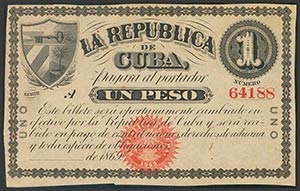CUBA. 1 Peso. 1869. Banco de la República ... 