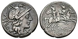Q. MARCIUS LIBO. Denario. 148 a.C. Roma. A/ ... 
