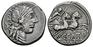 C. PORCIUS CATO. Denario. 123 a.C. Roma. A/ ... 