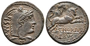 L. THORIUS BALBUS. Denario forrado. 105 a.C. ... 