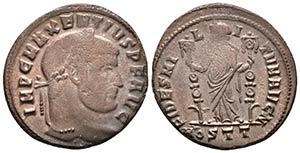 MAJENCIO. Follis. 307-312 d.C. Ostia. A/ ... 
