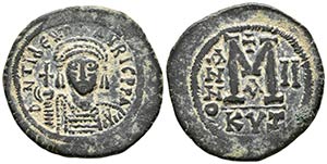 MAURICIO TIBERIO. 40 Nummi. 584-585 d.C. RY ... 