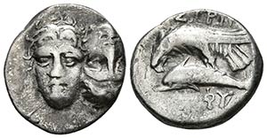 ISTROS, Moesia. 400-350 a.C. A/ Dos cabezas ... 