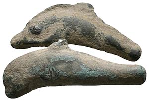 OLBIA. Moneda tipo delfín. 525-350 a.C. Dos ... 