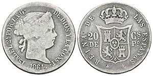 ISABEL II. 20 Centavos de Peso. 1864. ... 