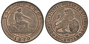 GOBIERNO PROVISIONAL. 2 Céntimos. 1870. ... 