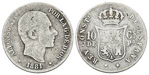 ALFONSO XII. 10 Centavos de Peso. 1881. ... 