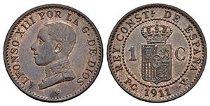 ALFONSO XIII. 1 Céntimo. 1911 *1. Madrid ... 