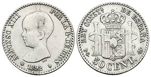 ALFONSO XIII. 50 Céntimos. 1892 *2-2. ... 