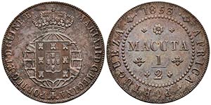 ANGOLA. María II. 1/2 Macuta. 1853. Gomes ... 