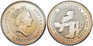 AUSTRALIA. 2 Dollars. 1998. Kookaburra. ... 