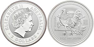 AUSTRALIA. 2 Dollars. 2005. Año del gallo. ... 